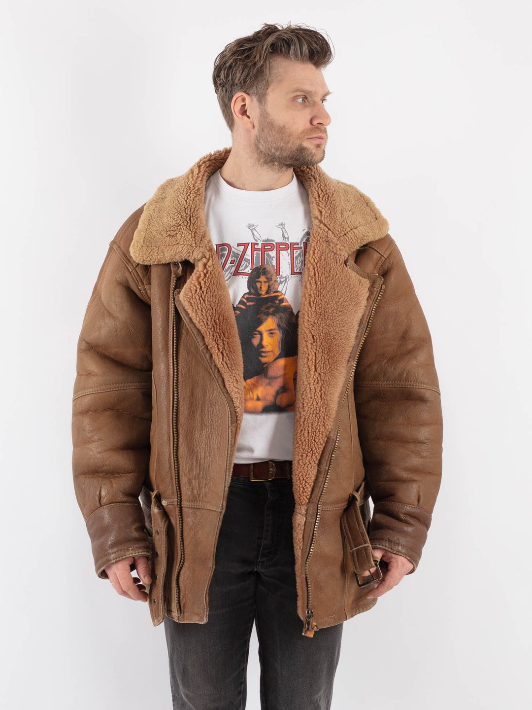 Vintage 80's Men Sheepskin Coat in BeigeZ598