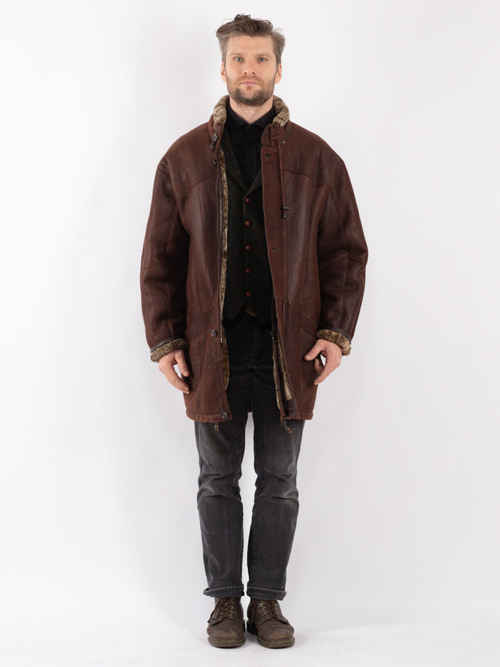 Vintage 80's Men Sheepskin Coat in Brown