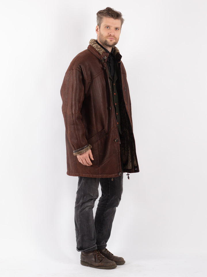 Vintage 80's Men Sheepskin Coat in Brown