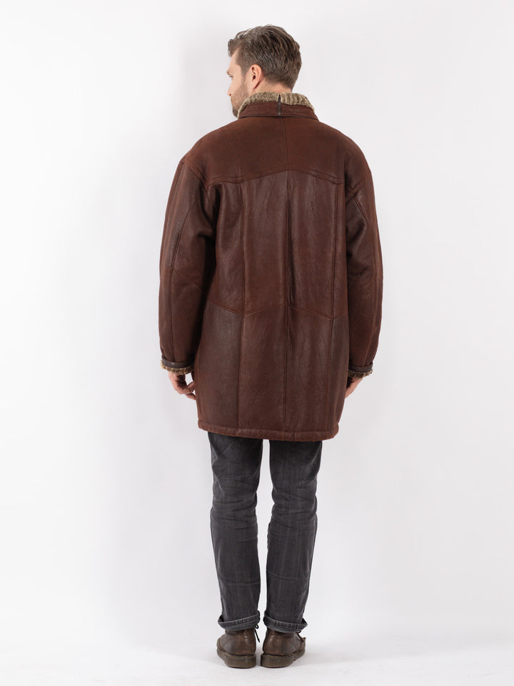 Vintage 80's Men Sheepskin Coat in Brown