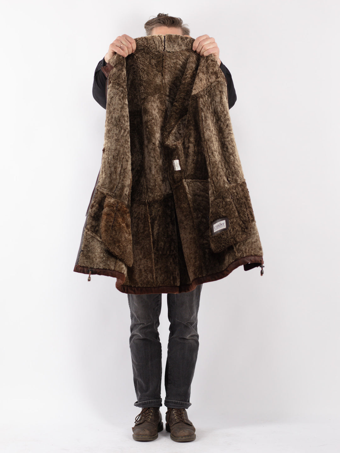 Vintage 80's Men Sheepskin Coat in Brown