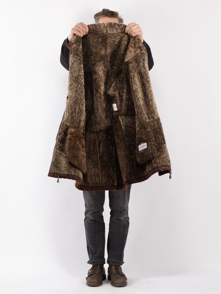 Vintage 80's Men Sheepskin Coat in Brown