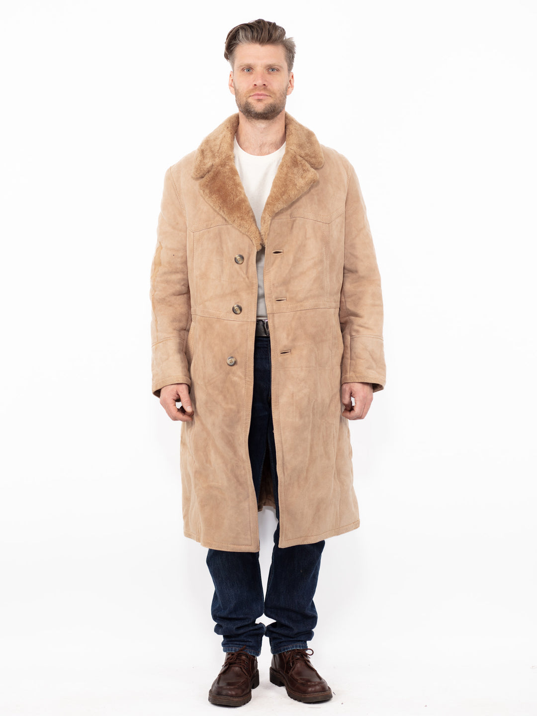 Vintage 80's Men Sheepskin Coat in BeigeZ2637