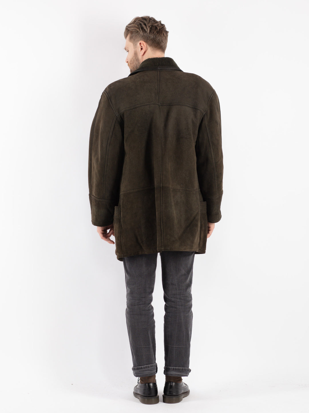 Vintage 80's Men Sheepskin Shearling Coat in Green