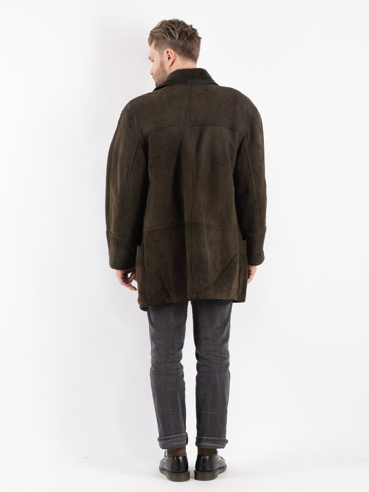 Vintage 80's Men Sheepskin Shearling Coat in Green