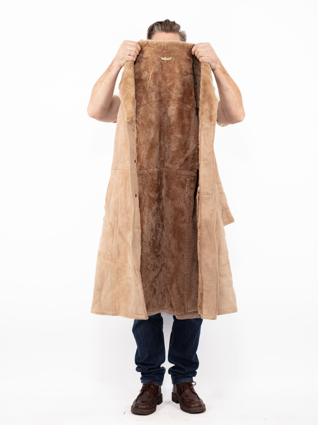 Vintage 80's Men Sheepskin Coat in BeigeZ2637