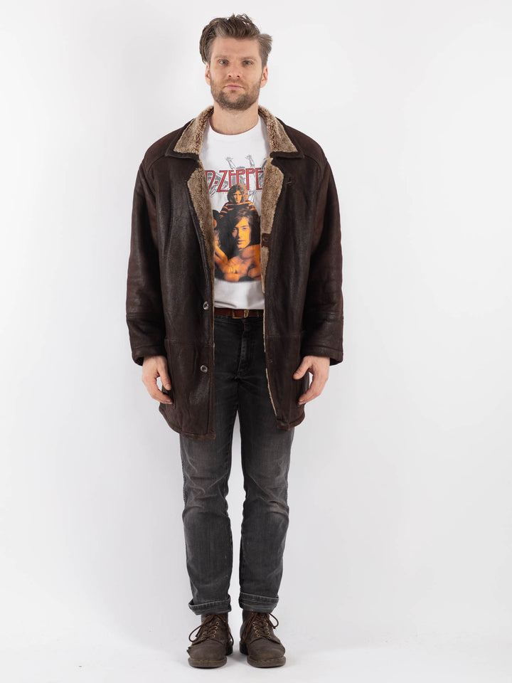 Vintage 80's Men Sheepskin Coat in Brown