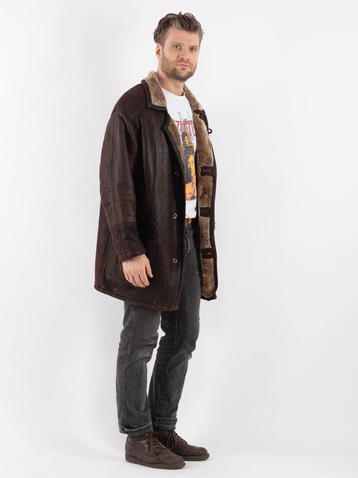 Vintage 80's Men Sheepskin Coat in Brown