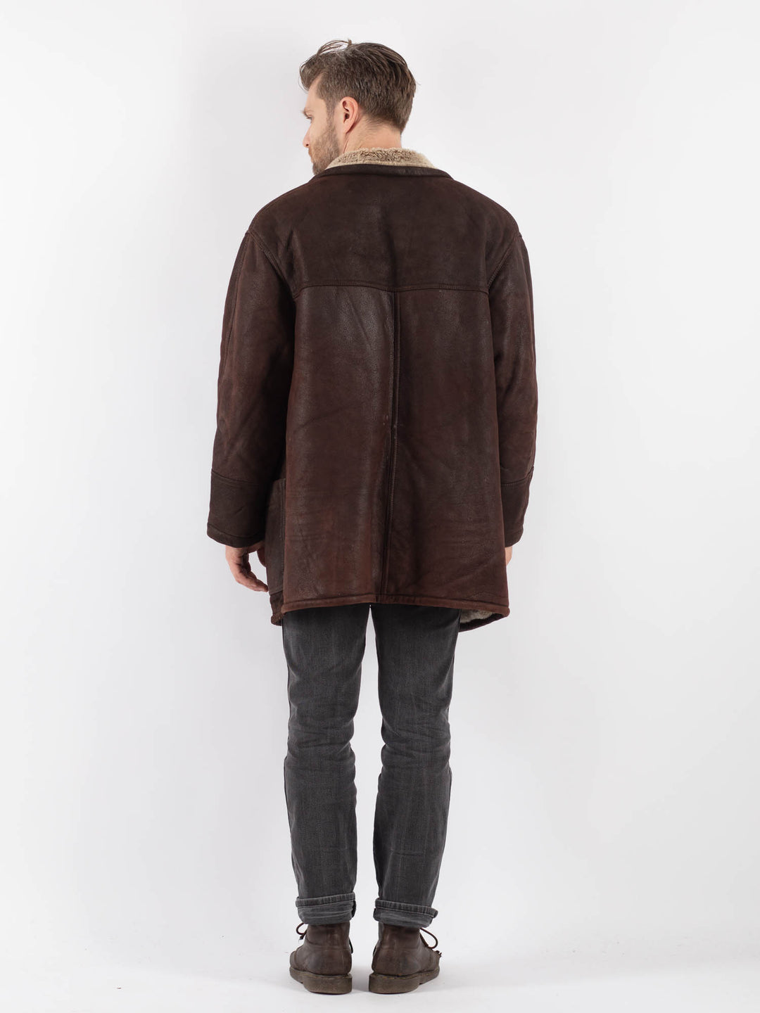 Vintage 80's Men Sheepskin Coat in Brown