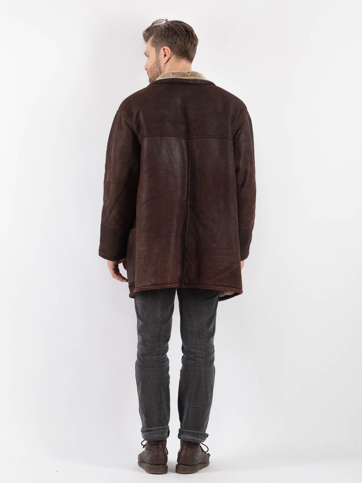 Vintage 80's Men Sheepskin Coat in Brown
