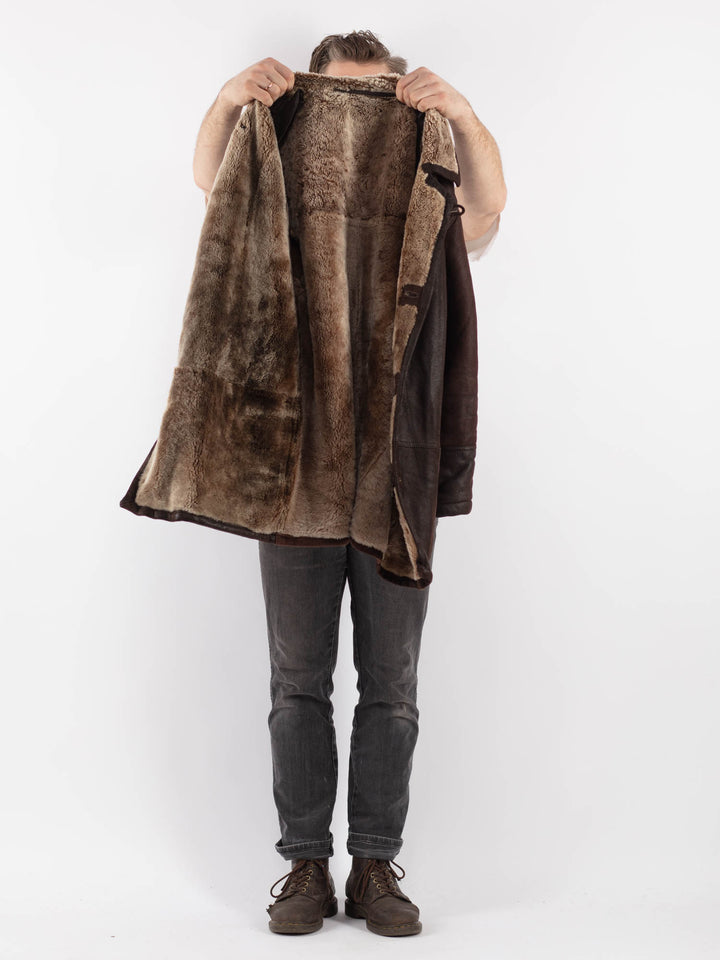 Vintage 80's Men Sheepskin Coat in Brown