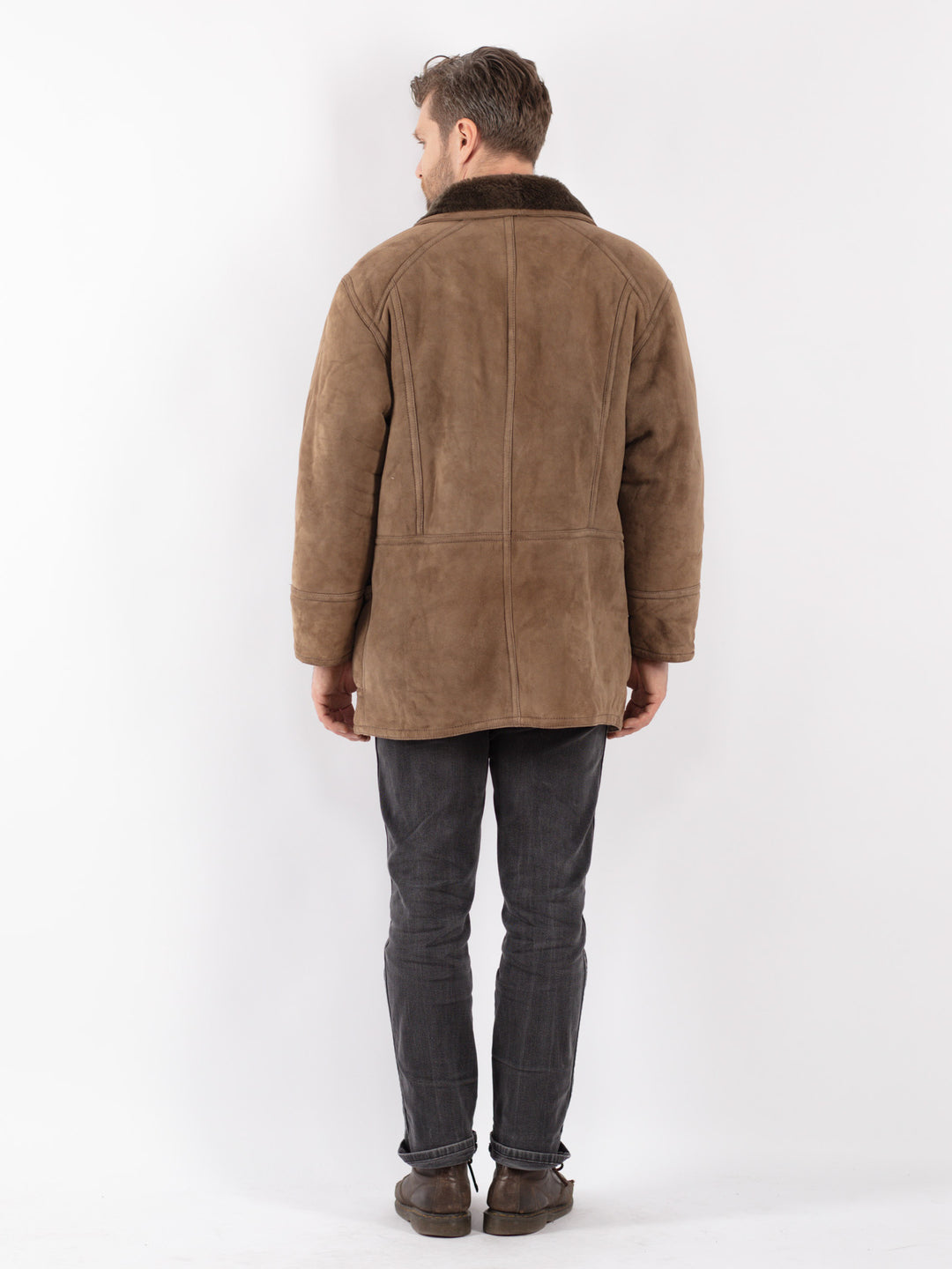 Vintage 80's Men Sheepskin Coat in Beige
