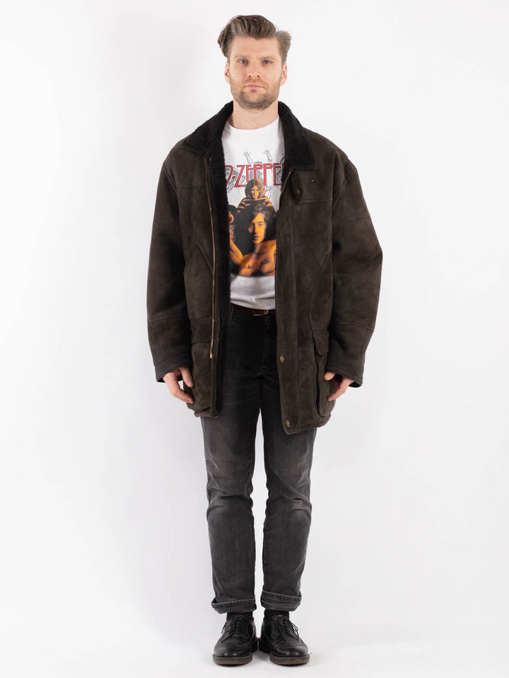 Vintage 80's Men Sheepskin Coat in Gray