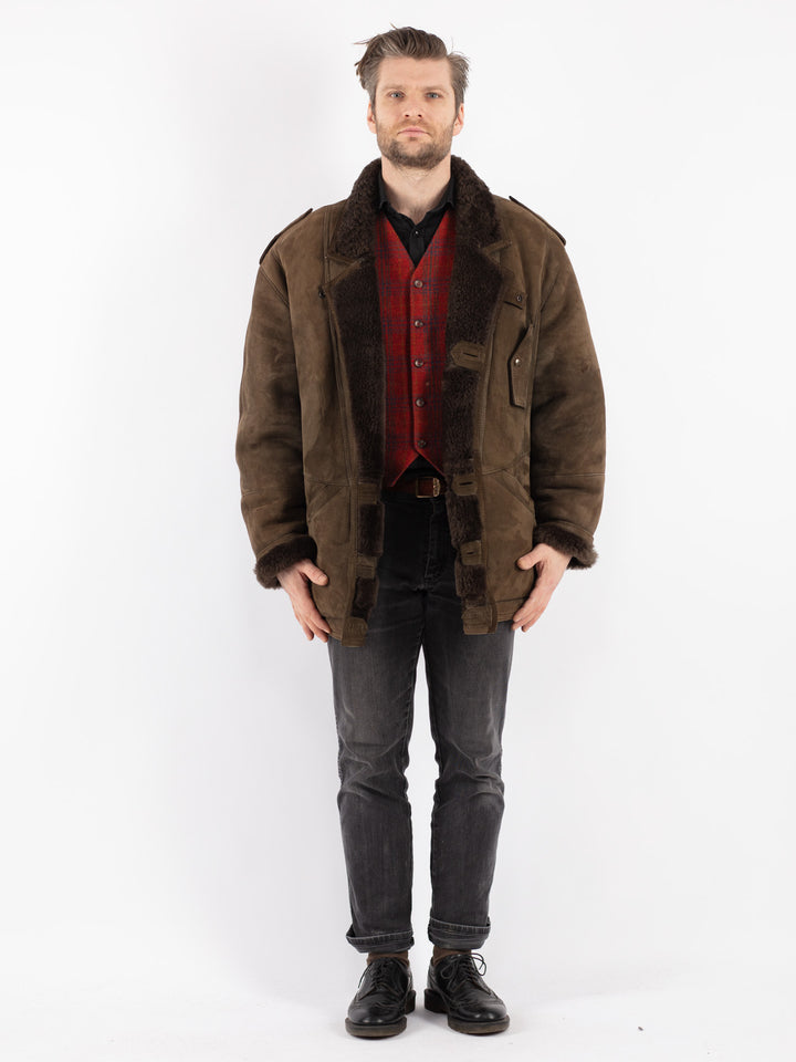 Vintage 80's Men Sheepskin Coat in Brown