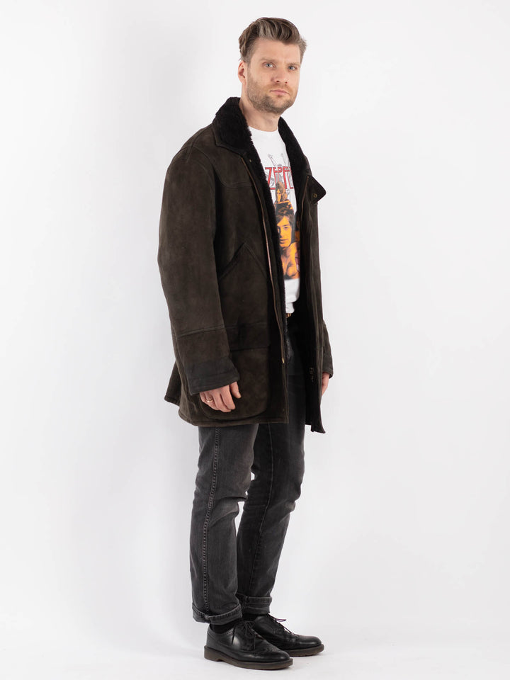 Vintage 80's Men Sheepskin Coat in Gray