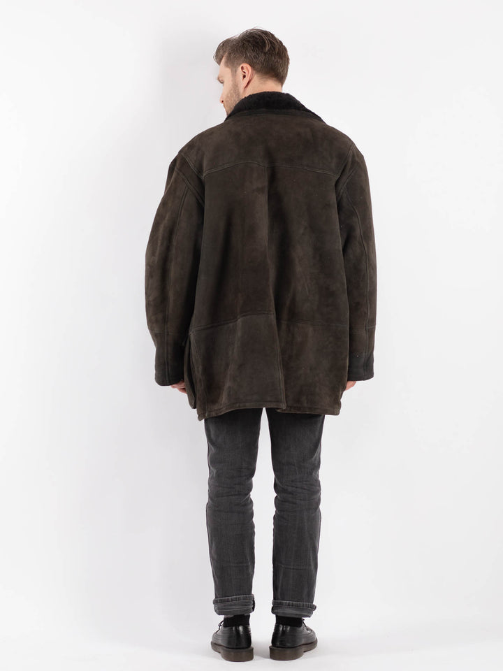 Vintage 80's Men Sheepskin Coat in Gray