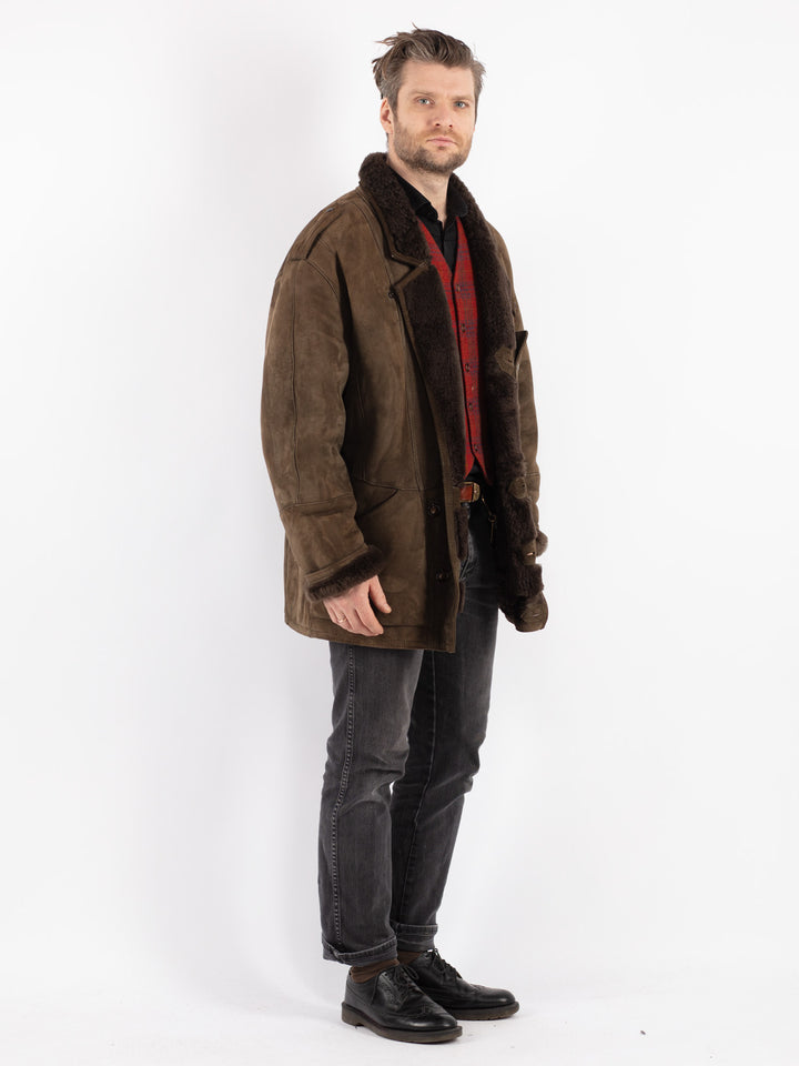 Vintage 80's Men Sheepskin Coat in Brown
