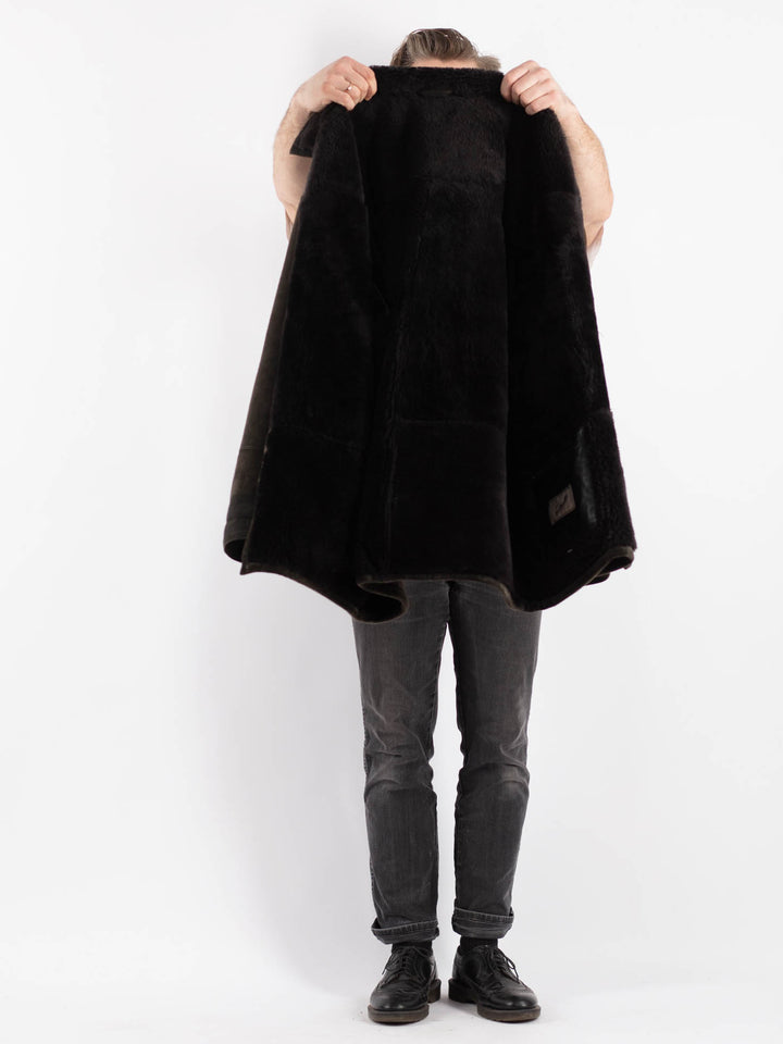 Vintage 80's Men Sheepskin Coat in Gray