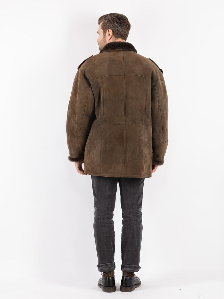 Vintage 80's Men Sheepskin Coat in Brown