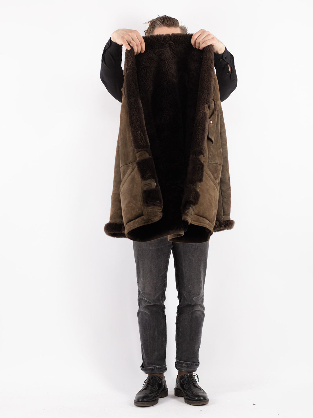 Vintage 80's Men Sheepskin Coat in Brown