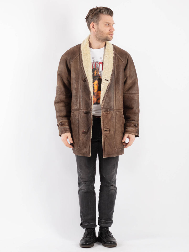 Vintage 80's Men Sheepskin Coat in BrownZ513