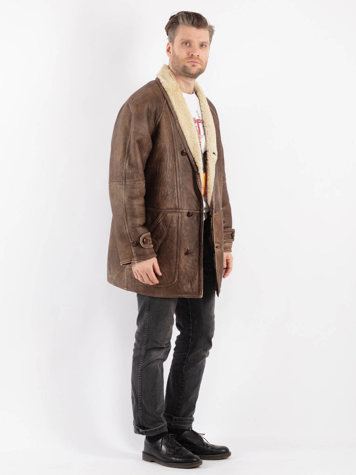 Vintage 80's Men Sheepskin Coat in BrownZ513