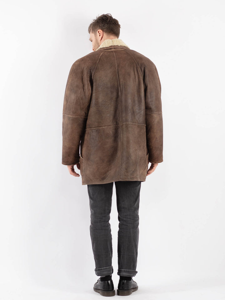 Vintage 80's Men Sheepskin Coat in BrownZ513