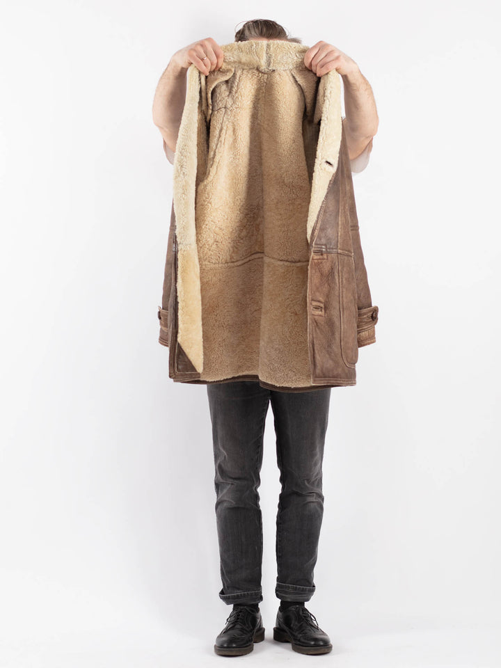 Vintage 80's Men Sheepskin Coat in BrownZ513