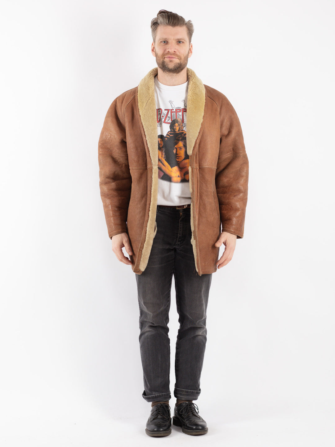 Vintage 80's Men Sheepskin Coat in Brown