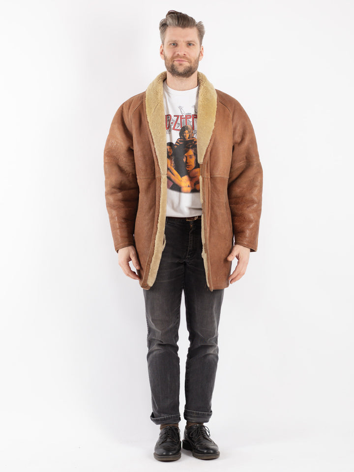 Vintage 80's Men Sheepskin Coat in Brown
