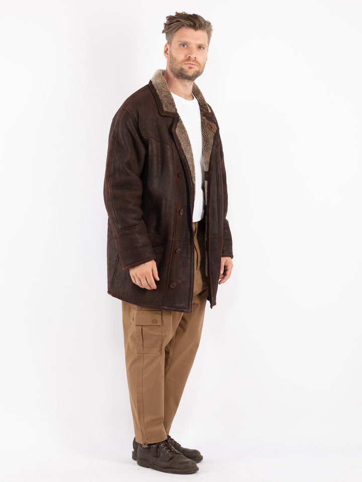 Vintage 80's Men Sheepskin Coat in Brown