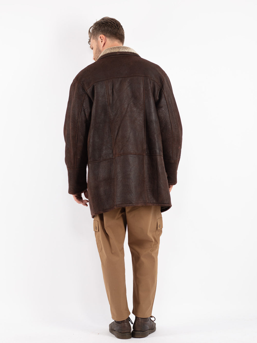 Vintage 80's Men Sheepskin Coat in Brown