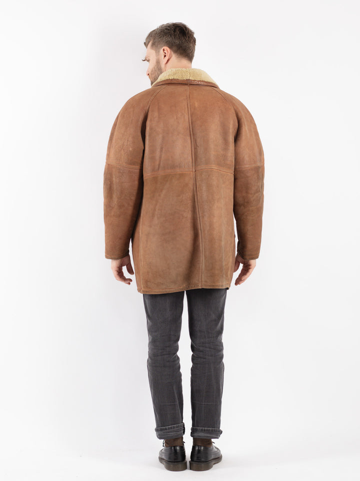 Vintage 80's Men Sheepskin Coat in Brown