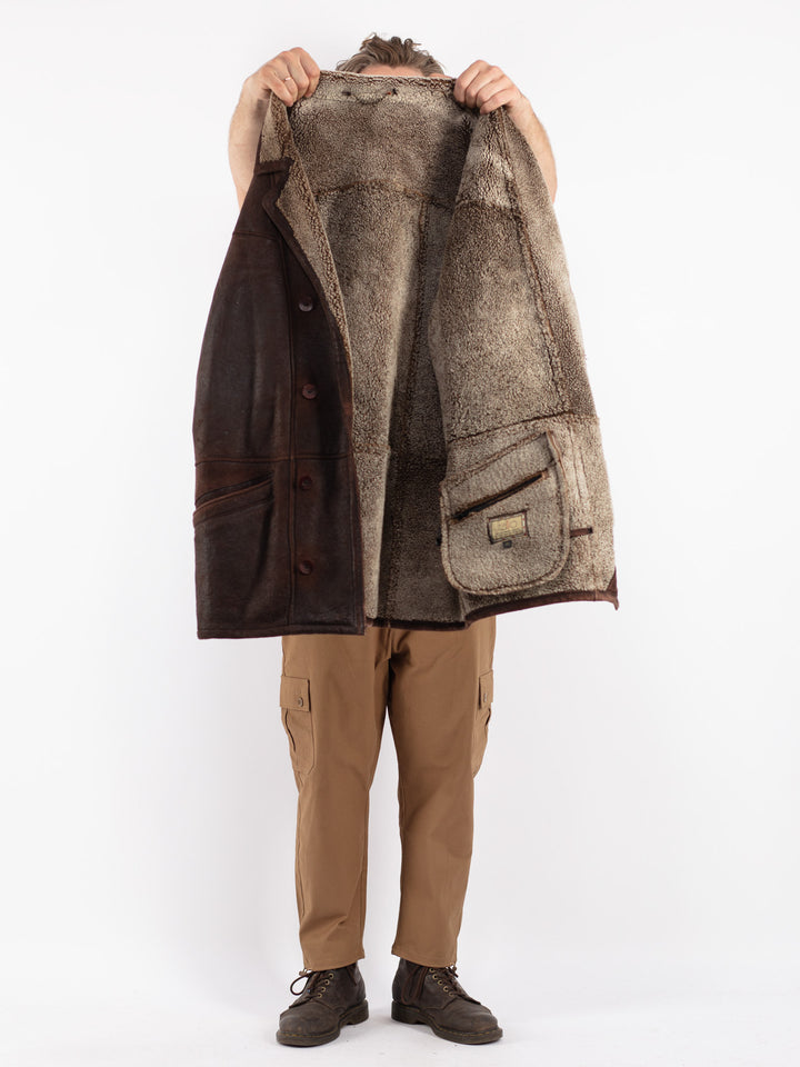Vintage 80's Men Sheepskin Coat in Brown