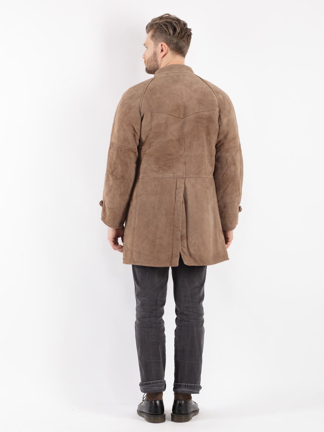 Vintage 80's Men Sheepskin Shearling Coat in Beige