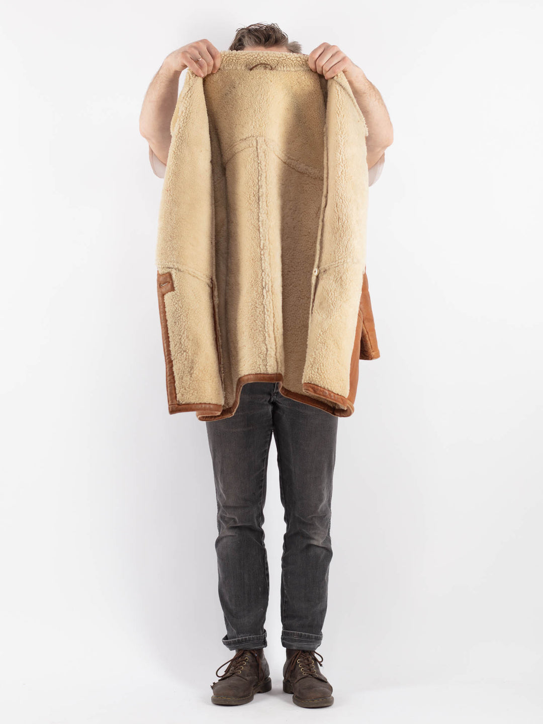 Vintage Men Sheepskin Coat in Brown