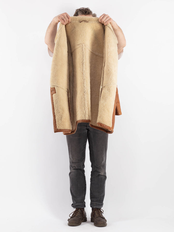 Vintage Men Sheepskin Coat in Brown