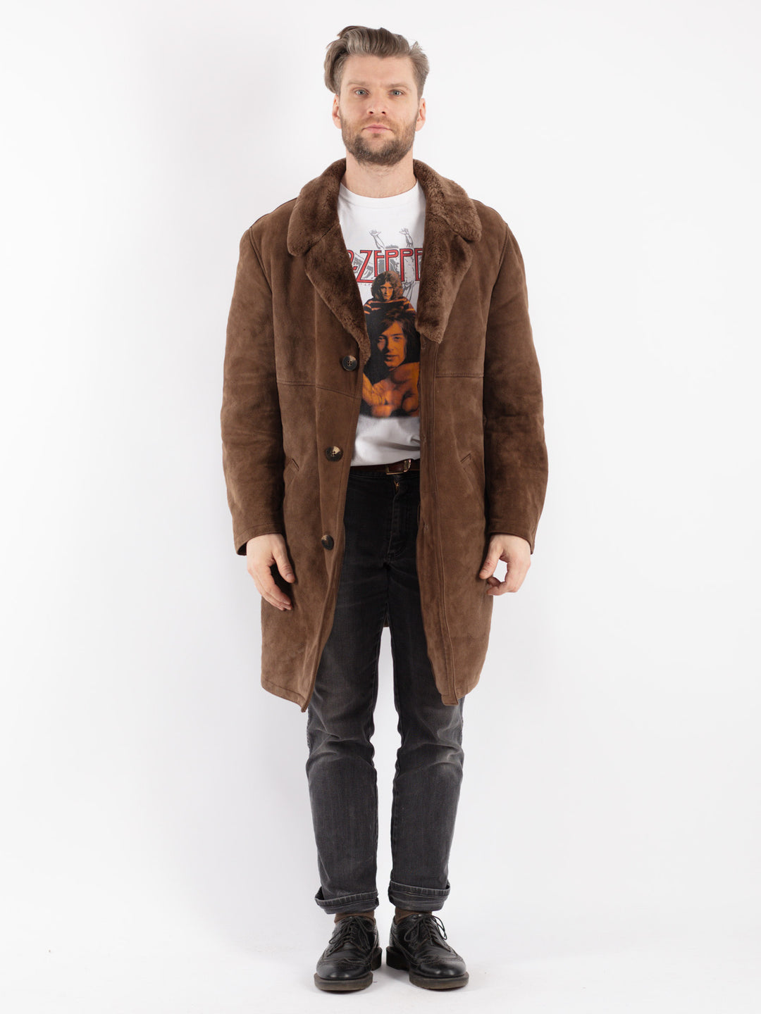 Vintage 70's Men Sheepskin Coat in Brown