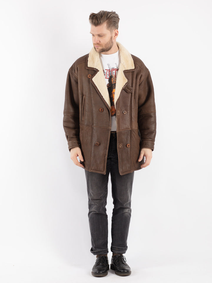 Vintage 80's Men Sheepskin Coat in Brown