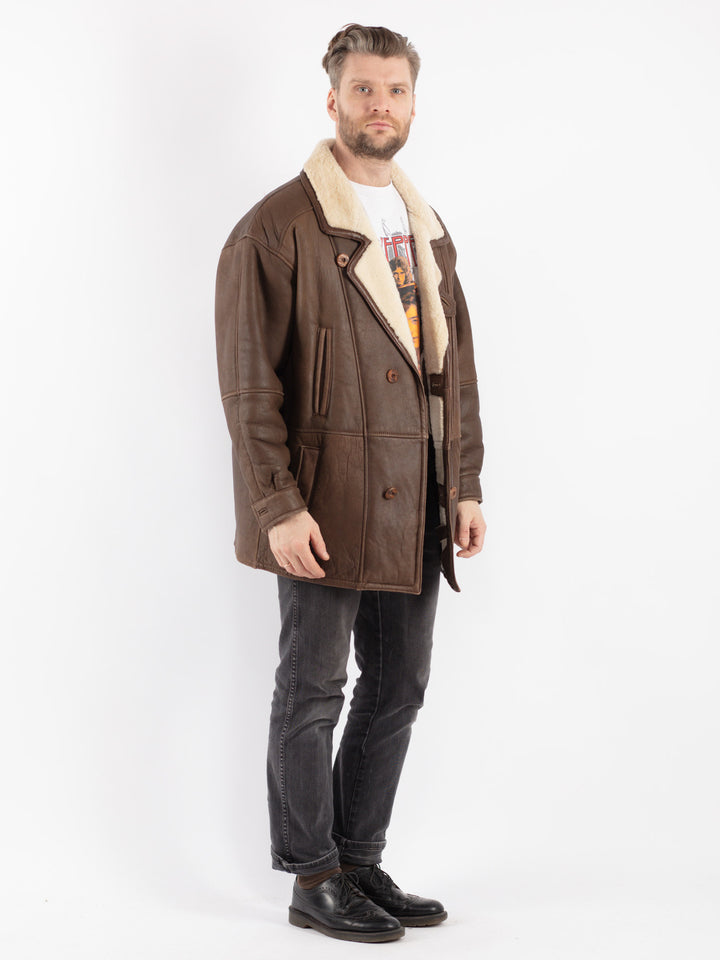 Vintage 80's Men Sheepskin Coat in Brown