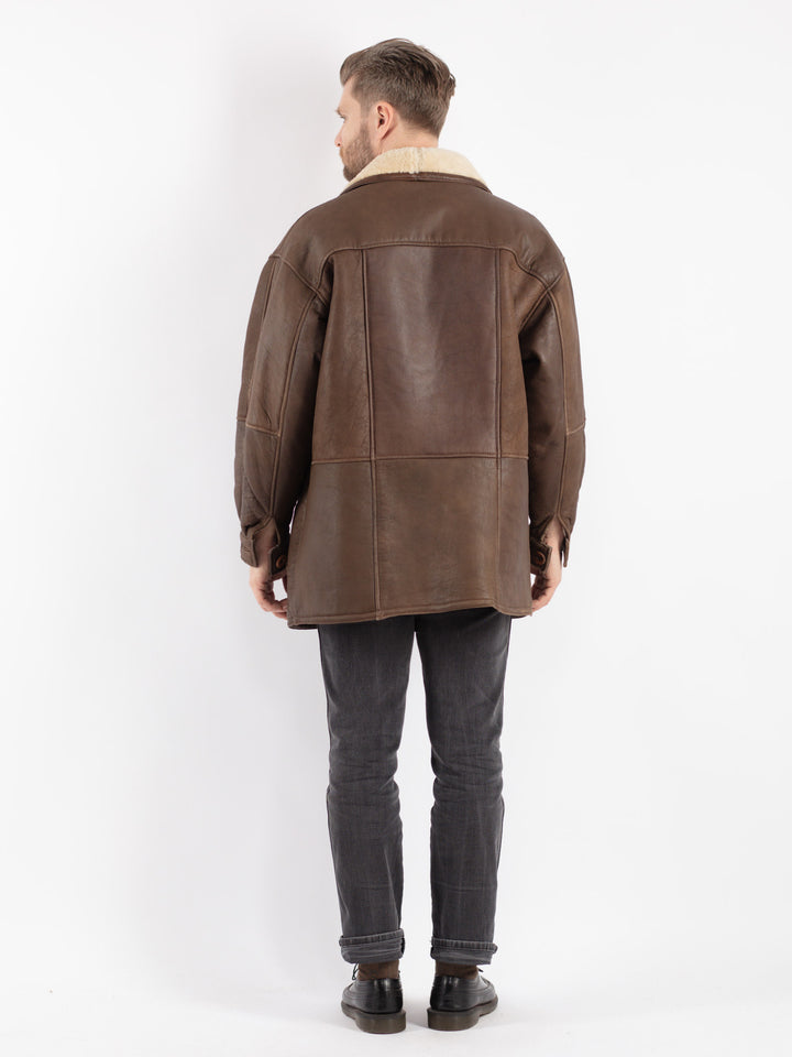 Vintage 80's Men Sheepskin Coat in Brown