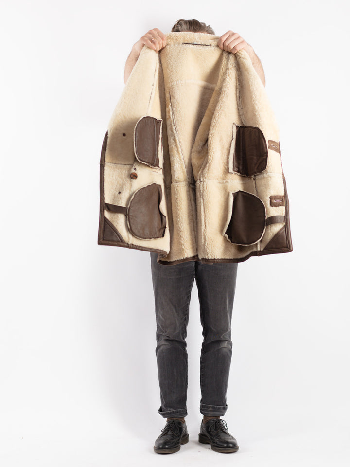 Vintage 80's Men Sheepskin Coat in Brown