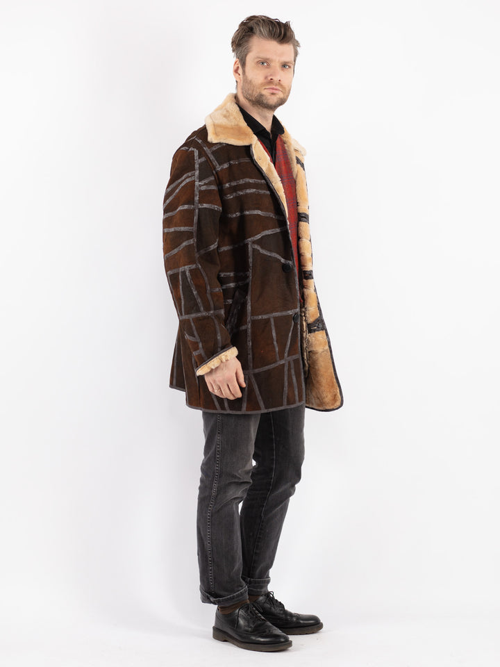 Vintage 90's Men Sheepskin Coat in Brown