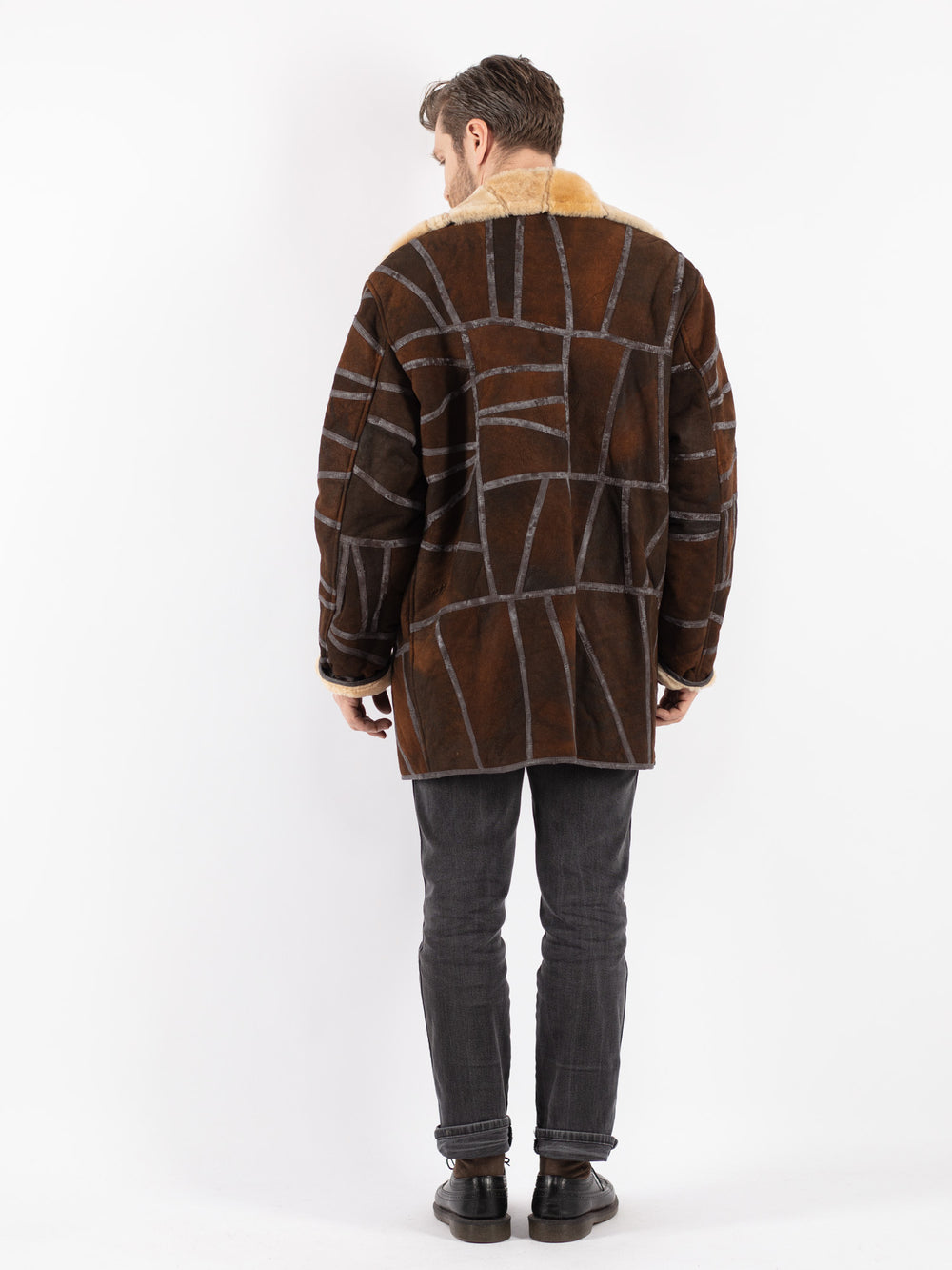 Vintage 90's Men Sheepskin Coat in Brown