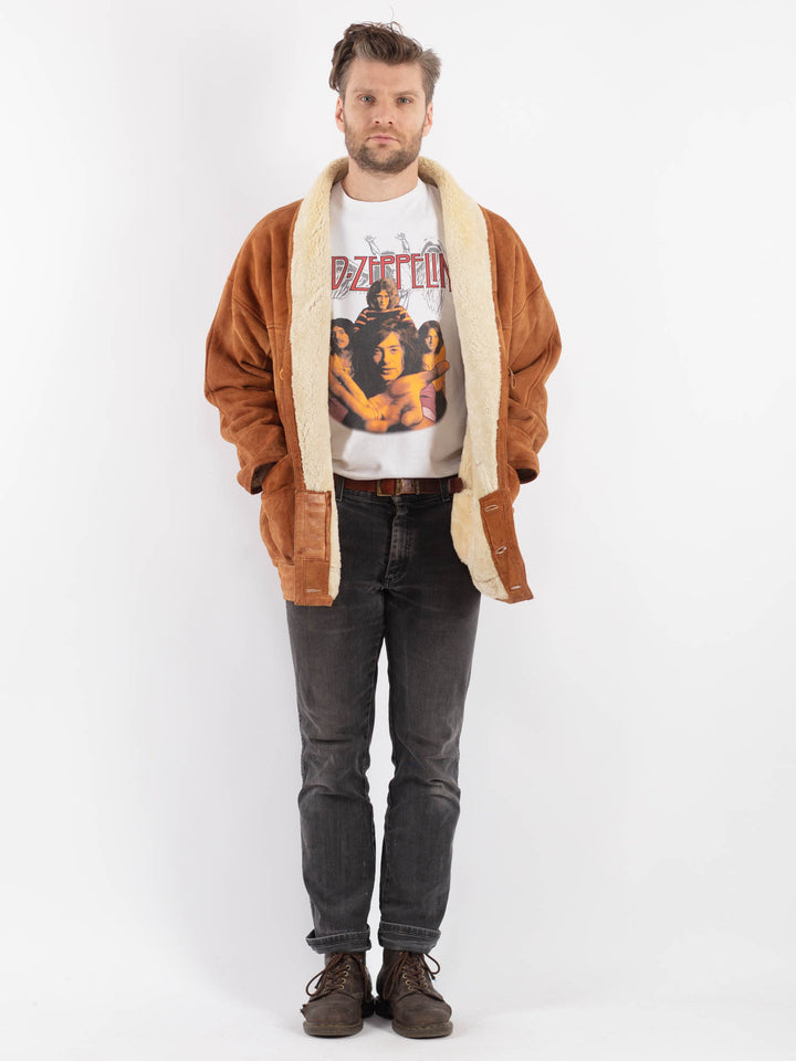 Vintage 80's Men Sheepskin Coat in BrownZ642