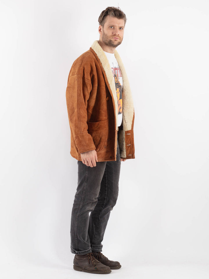 Vintage 80's Men Sheepskin Coat in BrownZ642