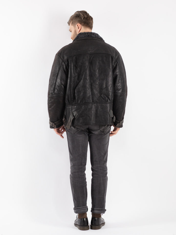 Vintage 80's Men Sheepskin Shearling Jacket in Gray