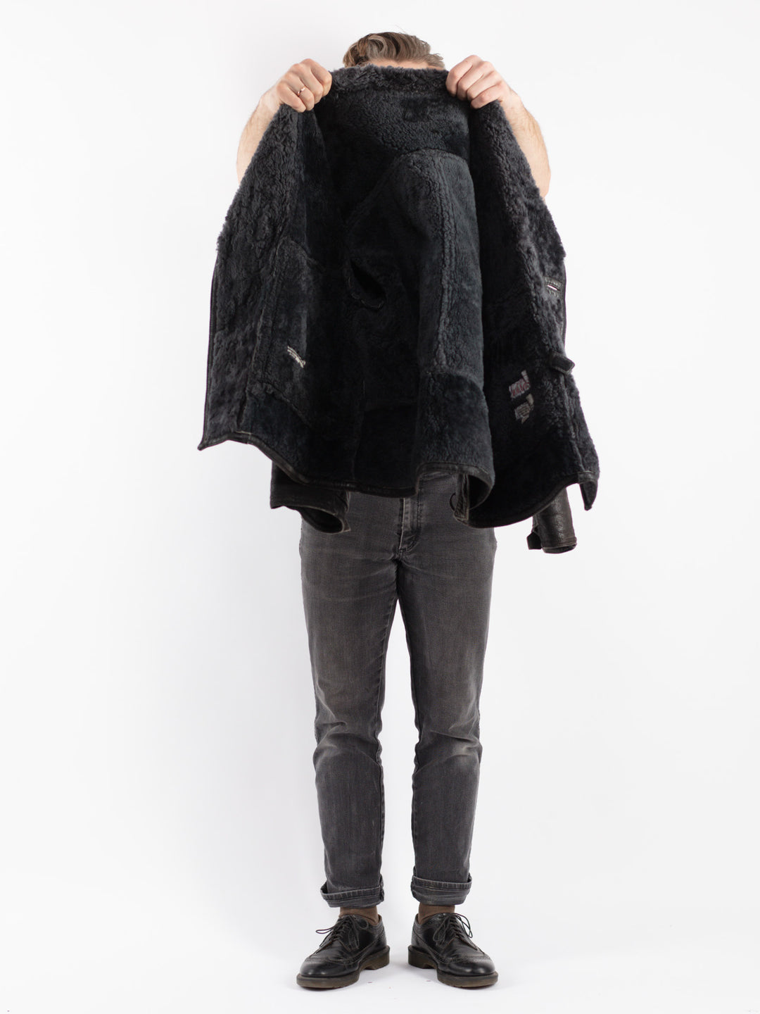 Vintage 80's Men Sheepskin Shearling Jacket in Gray