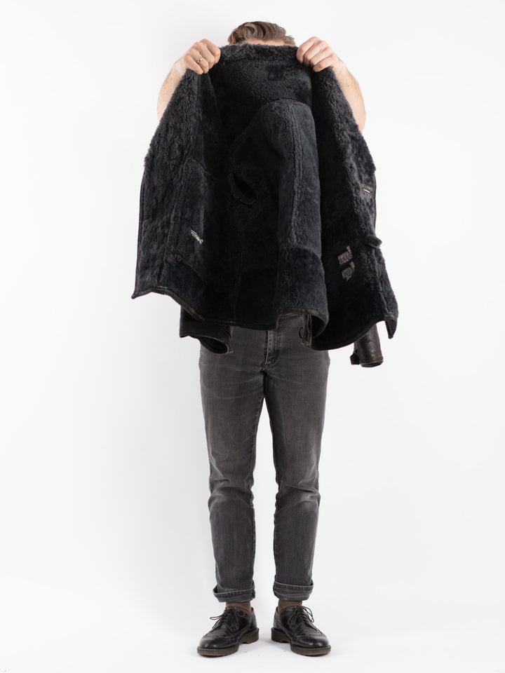 Vintage 80's Men Sheepskin Shearling Jacket in Gray