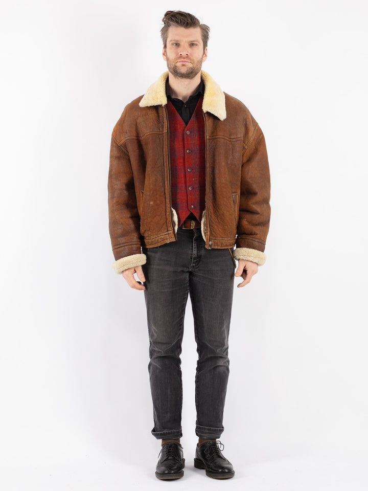 Vintage 80's Men Sheepskin Jacket in BrownZ191